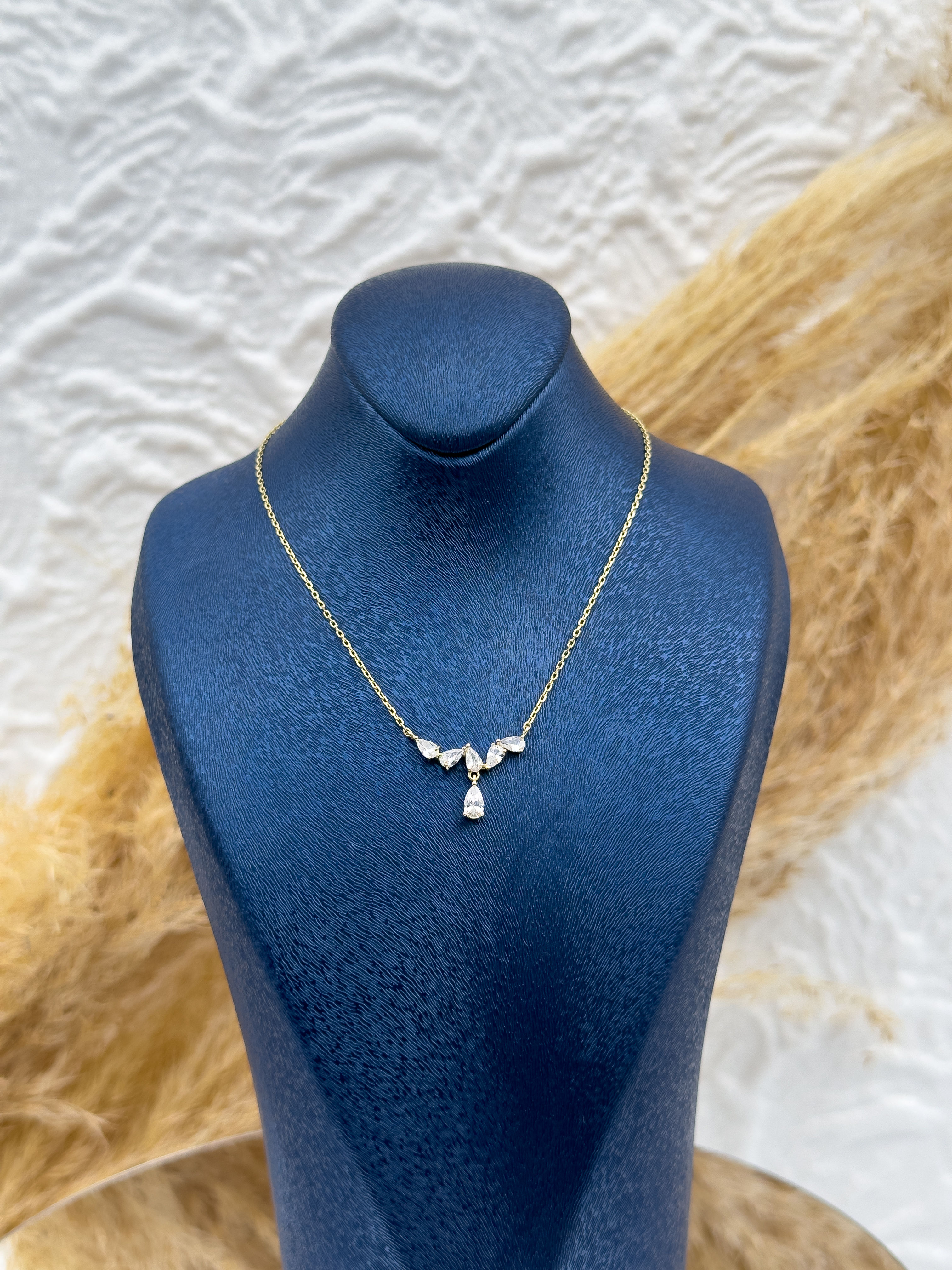 925 Ayar Gümüş Gold Kaplama Damla Taşlı Kolye – Kadın Takı